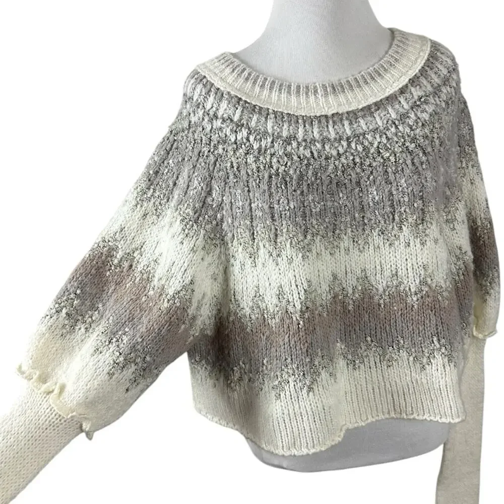 Free People Wool Fair Isle Puff Sleeve Sweater Home For the Holidays XL - Picture 8 of 12